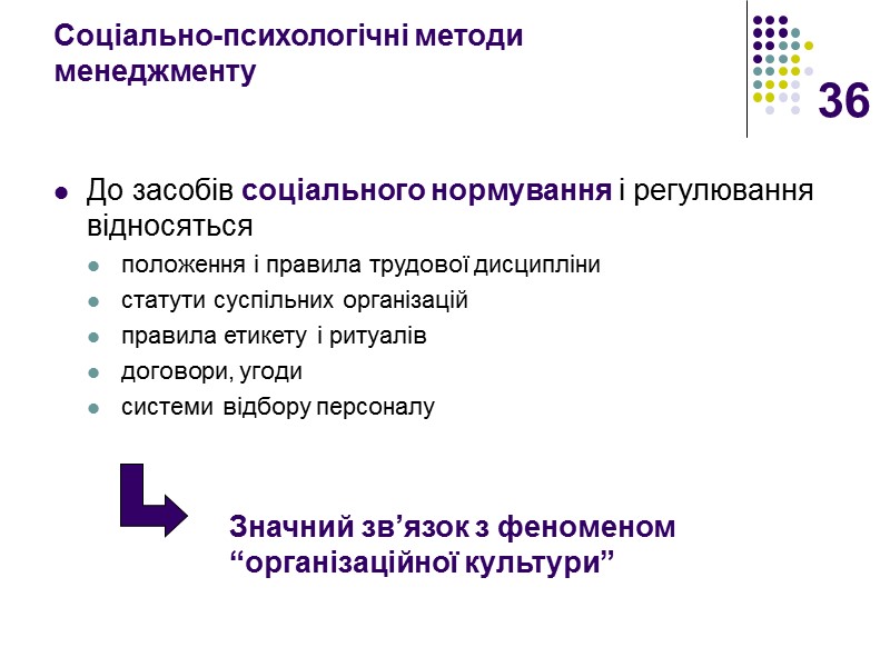36 Соціально-психологічні методи менеджменту До засобів соціального нормування і регулювання відносяться  положення і